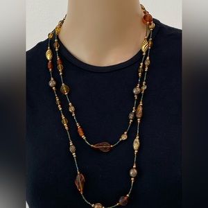 Vintage Goldtone Glass and Metal Beads, Autumn Colors Necklace